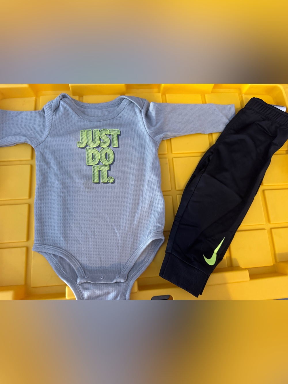 Nike Light Blue Bodysuit with Black Joggers - Neon Green Logo